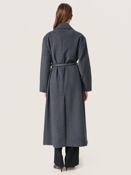 Soaked In Luxury SLMafalda Collared Wool Blend Longline Jacket - view 2, Dark Grey Melange