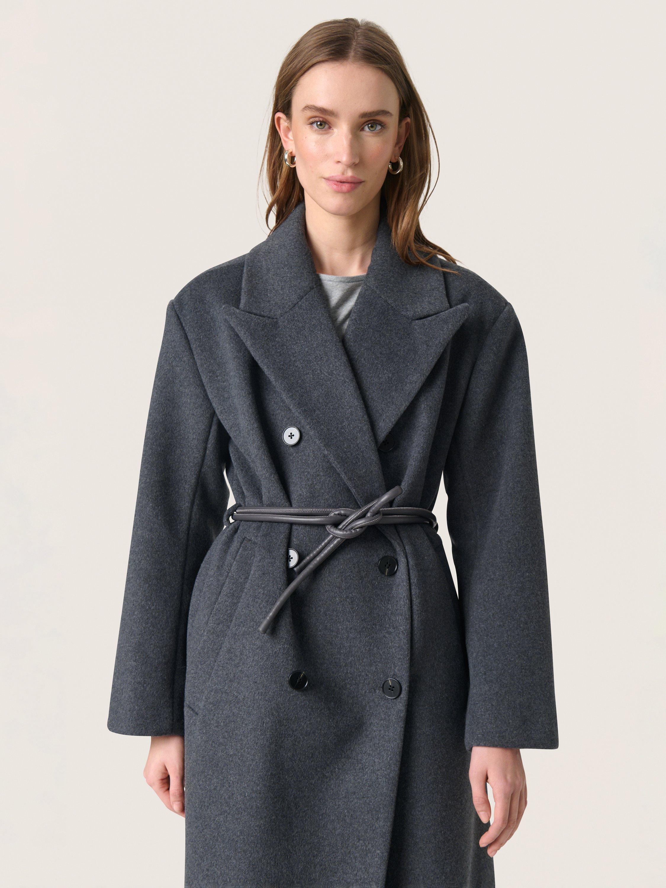 Product image 3 of 5, which shows Soaked In Luxury SLMafalda Collared Wool Blend Longline Jacket, Dark Grey Melange, XS