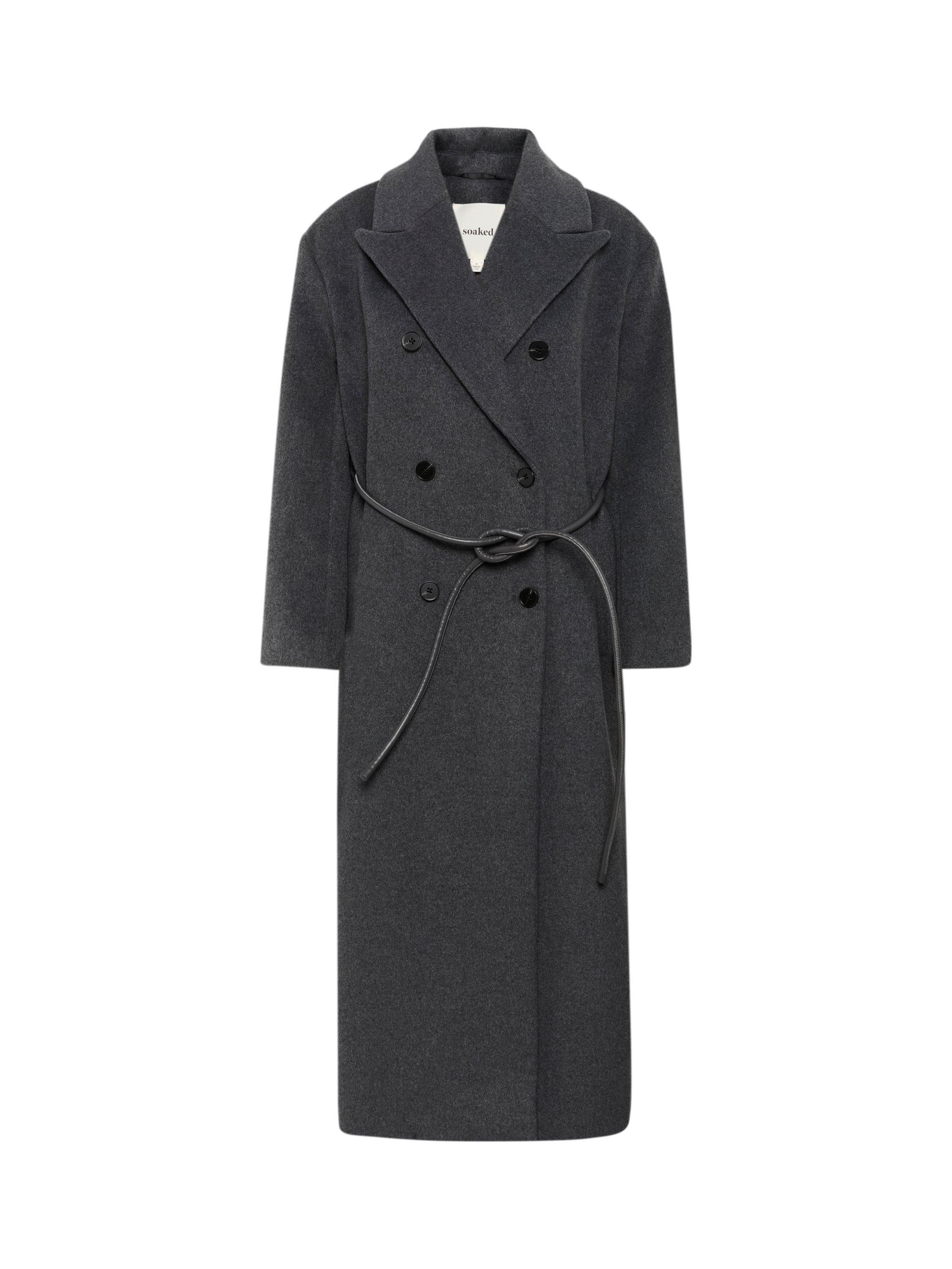 Product image 4 of 5, which shows Soaked In Luxury SLMafalda Collared Wool Blend Longline Jacket, Dark Grey Melange, XS
