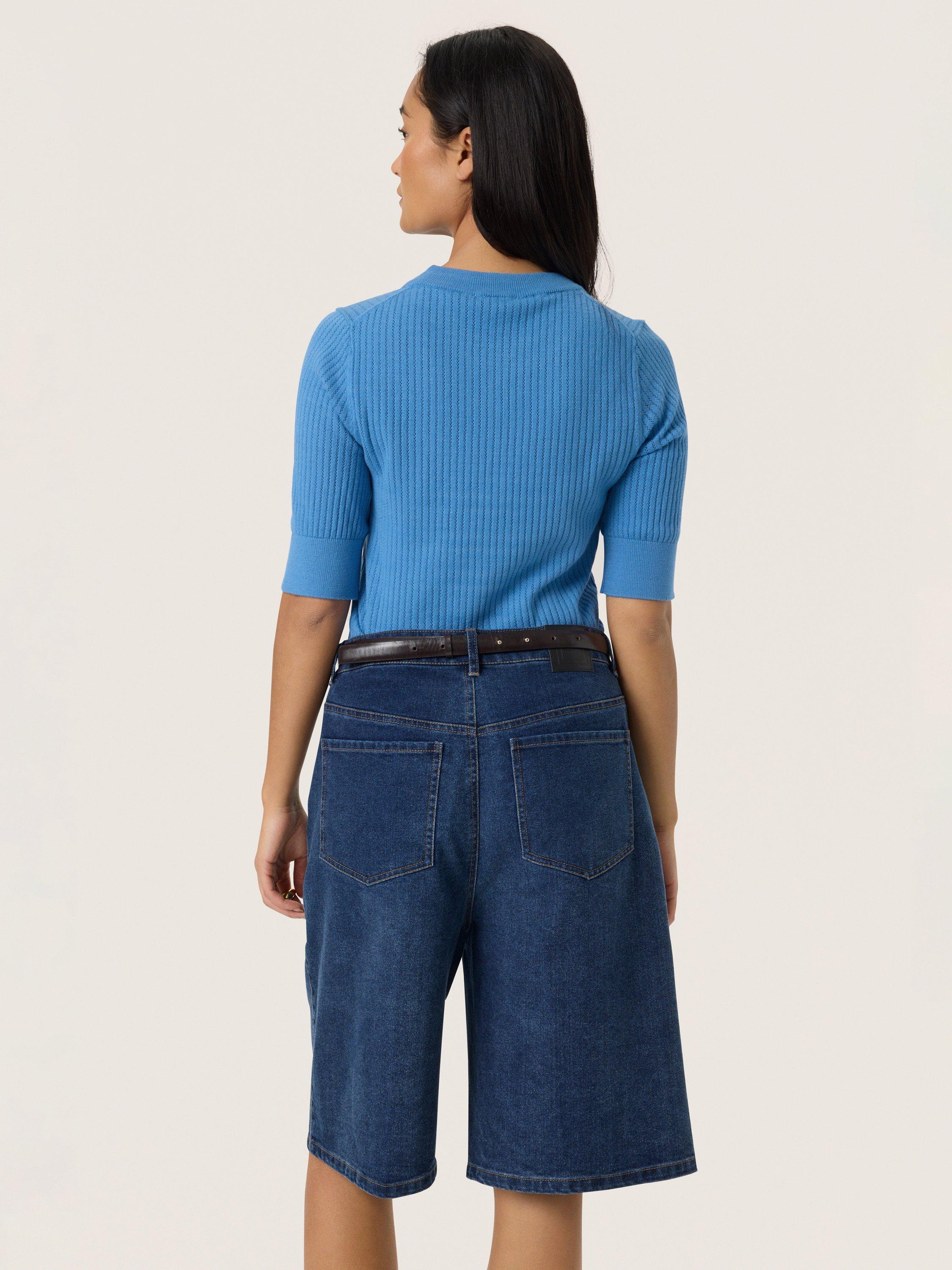 Product image 2 of 6, which shows Soaked In Luxury Spina Ribbed Crew Neck Jumper, Blue Yonder, XS
