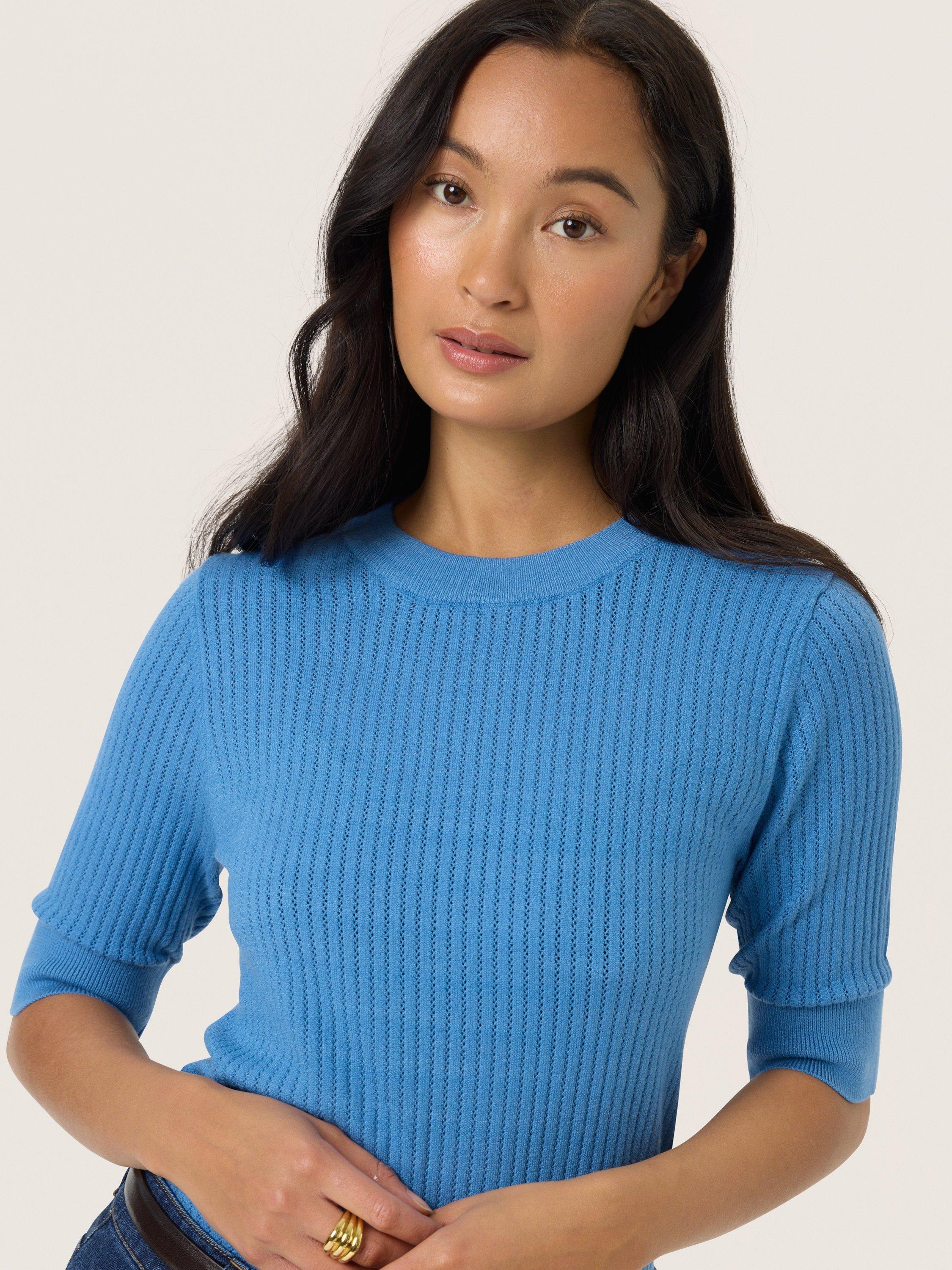 Product image 4 of 6, which shows Soaked In Luxury Spina Ribbed Crew Neck Jumper, Blue Yonder, XS