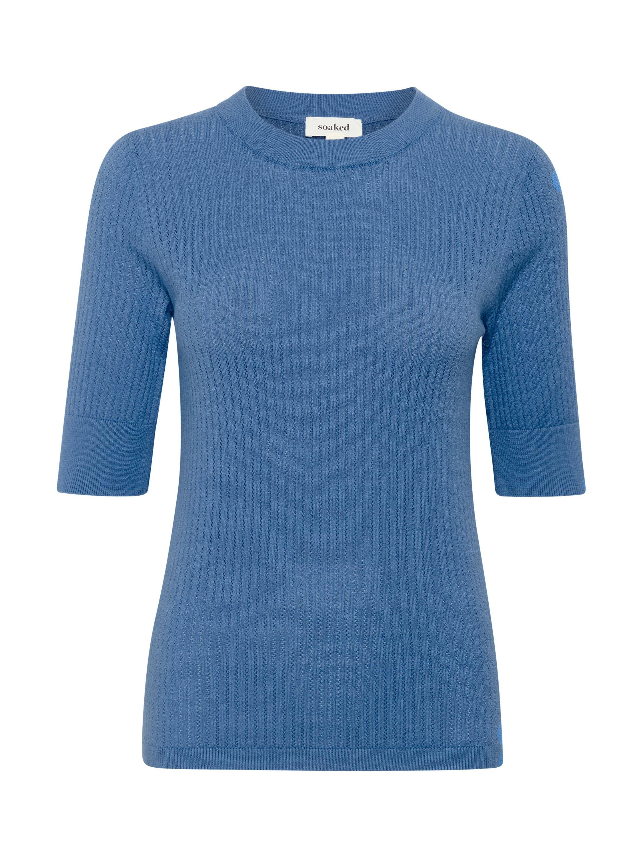 Product image 5 of 6, which shows Soaked In Luxury Spina Ribbed Crew Neck Jumper, Blue Yonder, XS