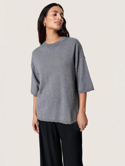 Soaked In Luxury SLSanja Short Sleeve Cotton Blend Pullover, Grey Melange