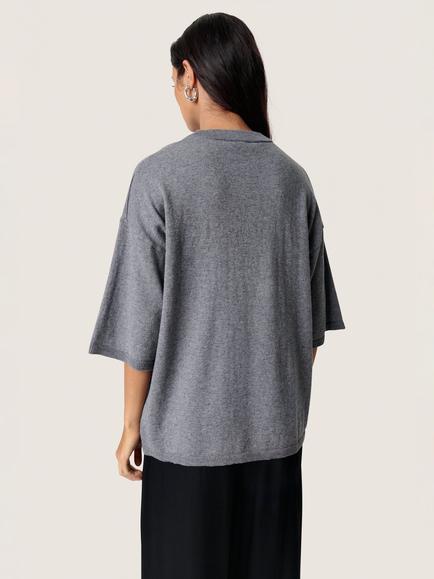 Soaked In Luxury SLSanja Short Sleeve Cotton Blend Pullover - view 2, Grey Melange