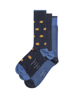 Hackett London Harry Cotton Blend Socks, Pack of 3, Ink Blue/Multi, Ink Blue/Multi