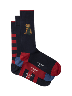 Hackett London Harry Jacquard Socks, Pack of 3, Ink Blue, Ink Blue