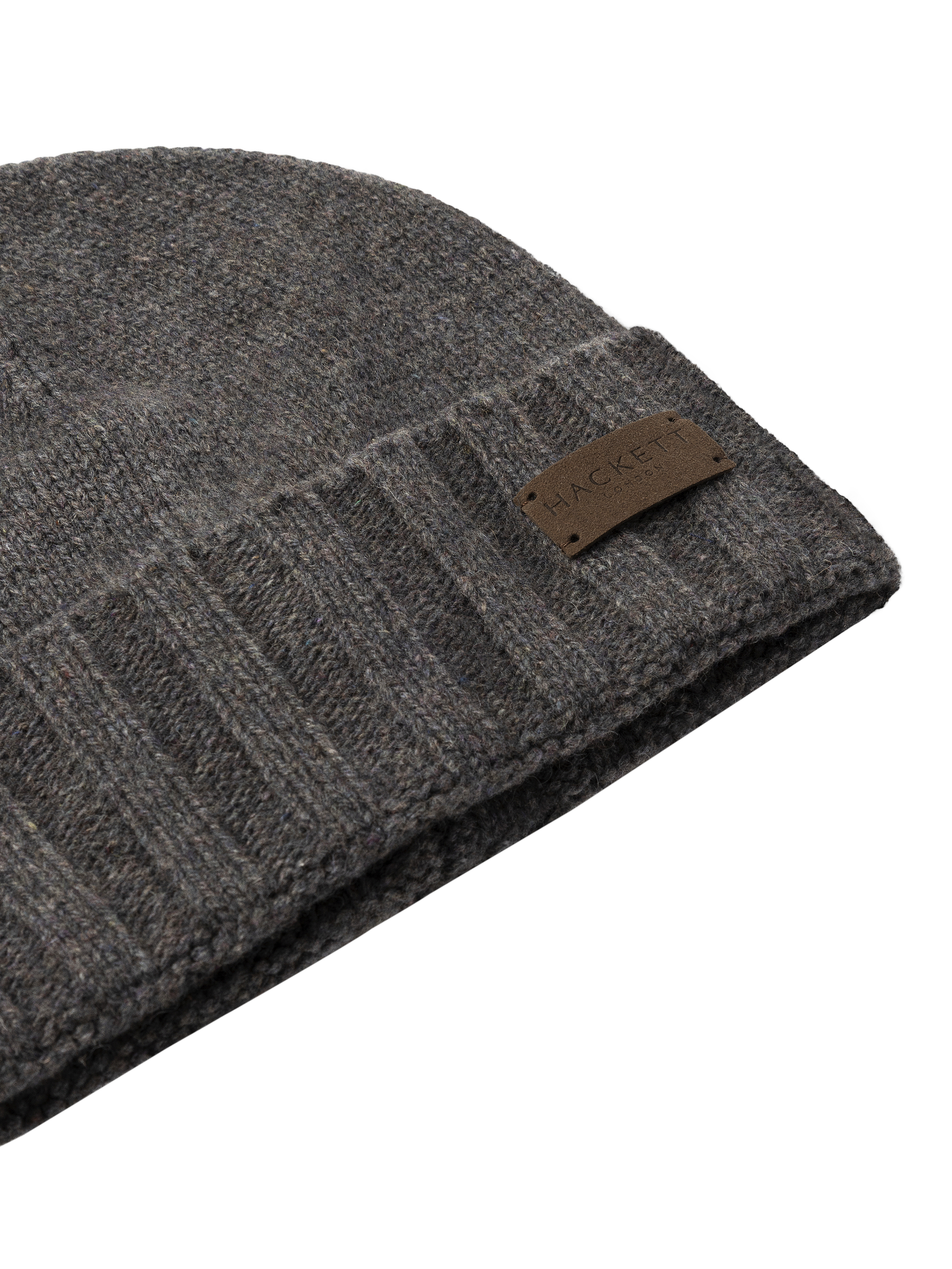 Product image 3 of 4, which shows Hackett London Knitted Beanie Hat, Granite Grey