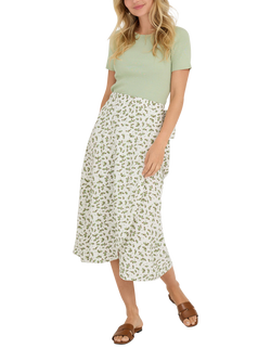 A-VIEW Peony Floral Print Flared Midi Wrap Skirt, White/Green