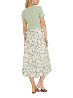 A-VIEW Peony Floral Print Flared Midi Wrap Skirt - view 2, White/Green