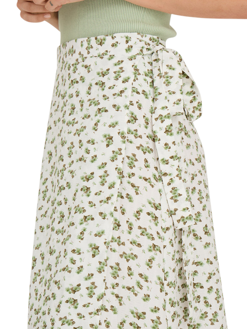 Product image 3 of 3, which shows A-VIEW Peony Floral Print Flared Midi Wrap Skirt, White/Green, 14