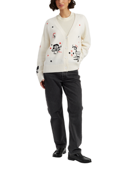 Peanuts Poker Wool Rich Cardigan, Cream, Cream