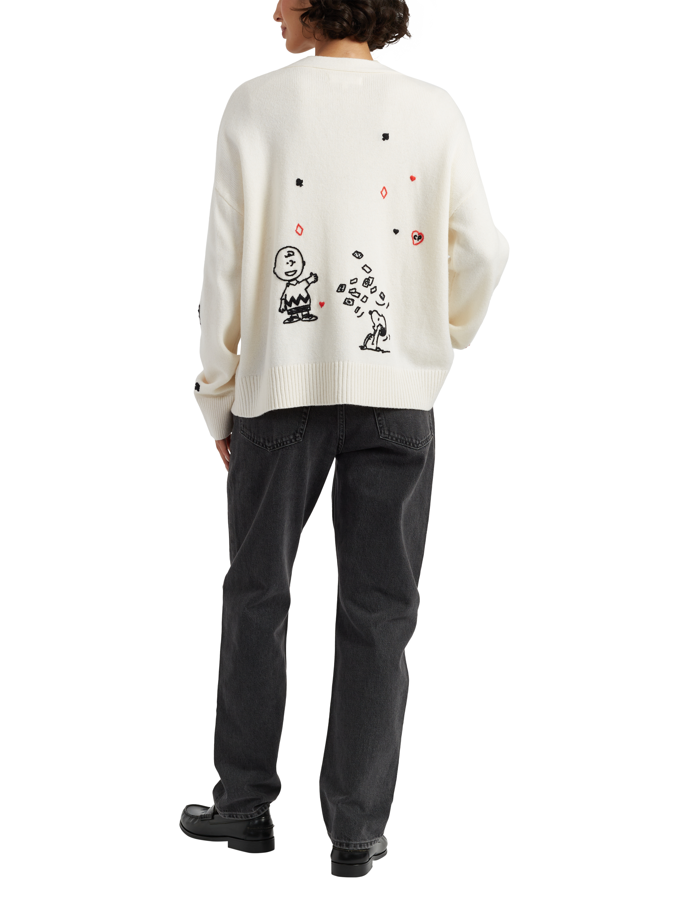 Product image 2 of 5, which shows Peanuts Poker Wool Rich Cardigan, Cream, XS