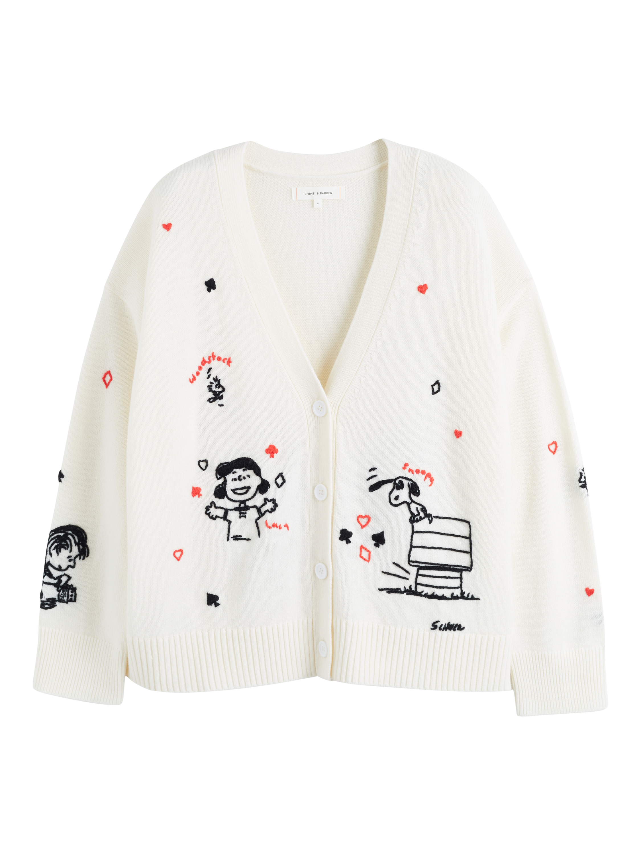 Product image 4 of 5, which shows Peanuts Poker Wool Rich Cardigan, Cream, XS