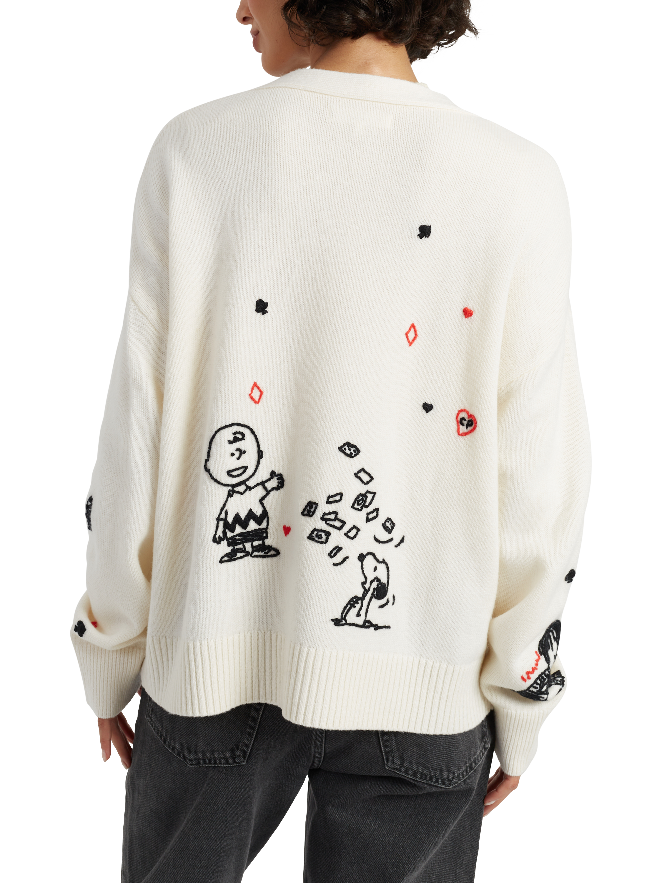 Product image 5 of 5, which shows Peanuts Poker Wool Rich Cardigan, Cream, XS