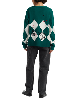 Peanuts Argyle Poker Wool Rich Cardigan - view 2, Emerald