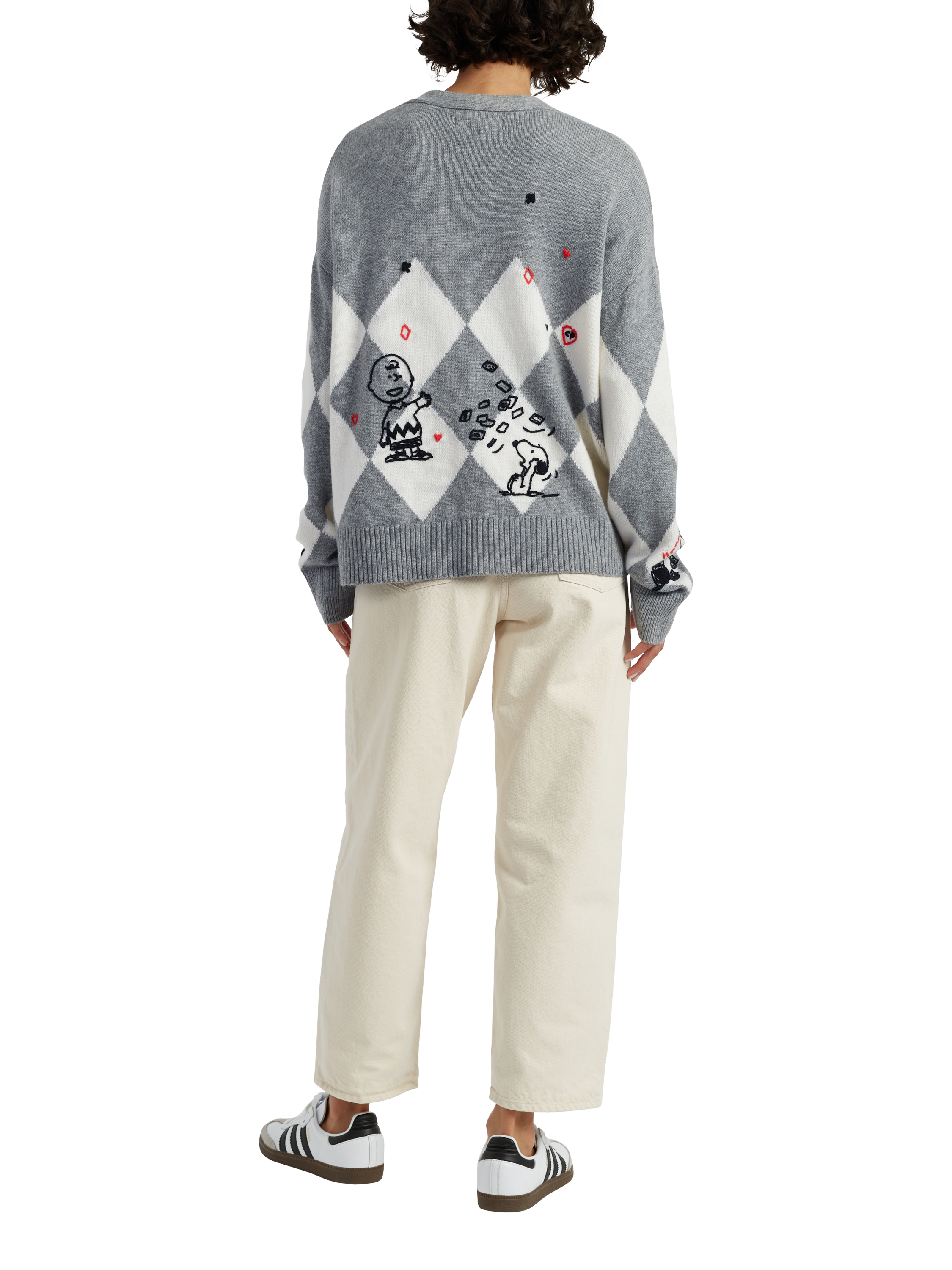 Product image 2 of 4, which shows Peanuts Argyle Poker Wool Rich Cardigan, Grey Marl, XS