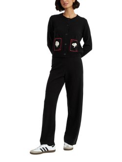 Chinti & Parker Snoopy & Charlie Brown Wool Rich Cardigan, Black