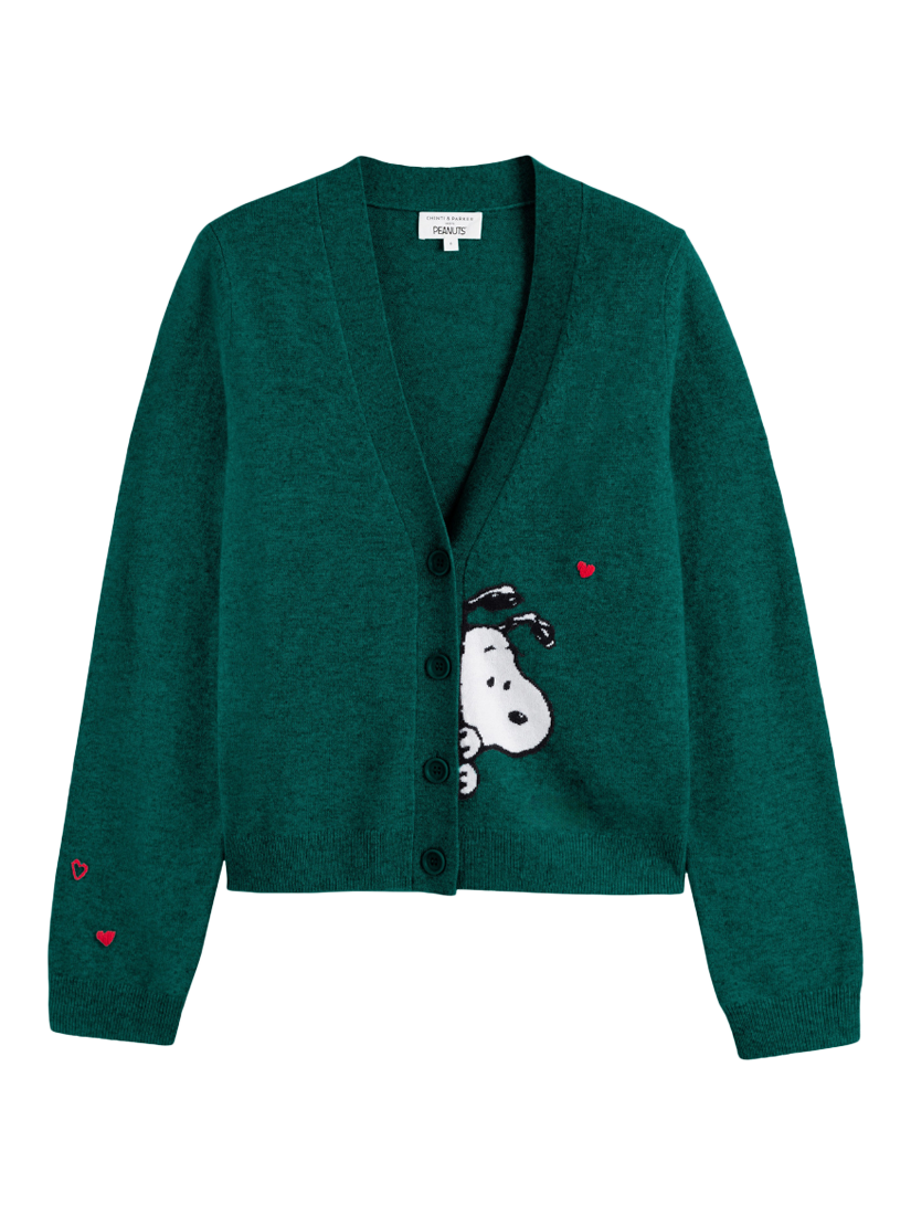 Product image 4 of 4, which shows Chinti & Parker Snoopy Peek Wool Rich Cardigan, Emerald, XS