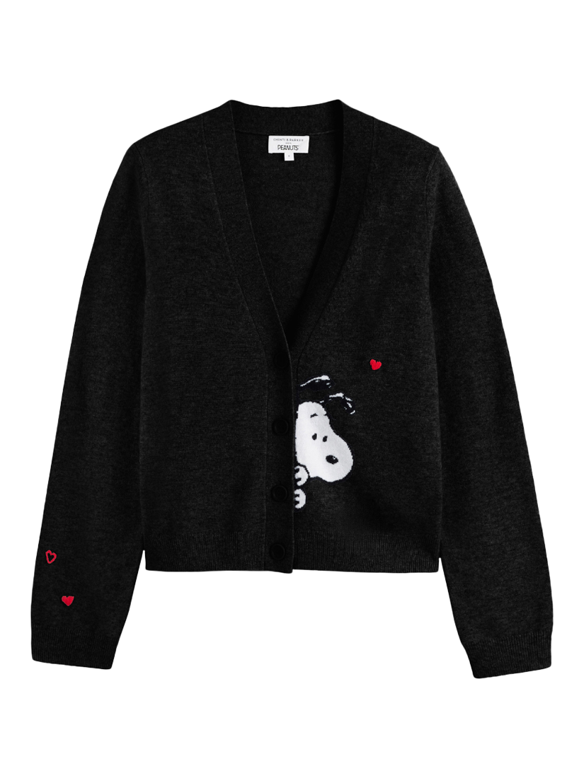Product image 4 of 4, which shows Chinti & Parker Snoopy Peek Wool Rich Cardigan, Black, XS