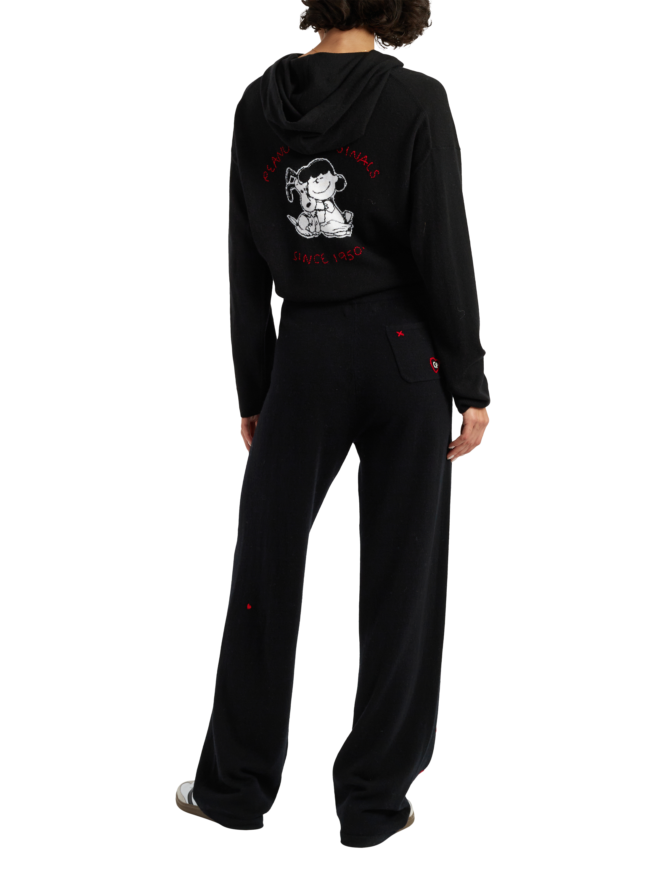 Product image 2 of 5, which shows Chinti & Parker Snoopy Hearts Wool Rich Joggers, Black, XS