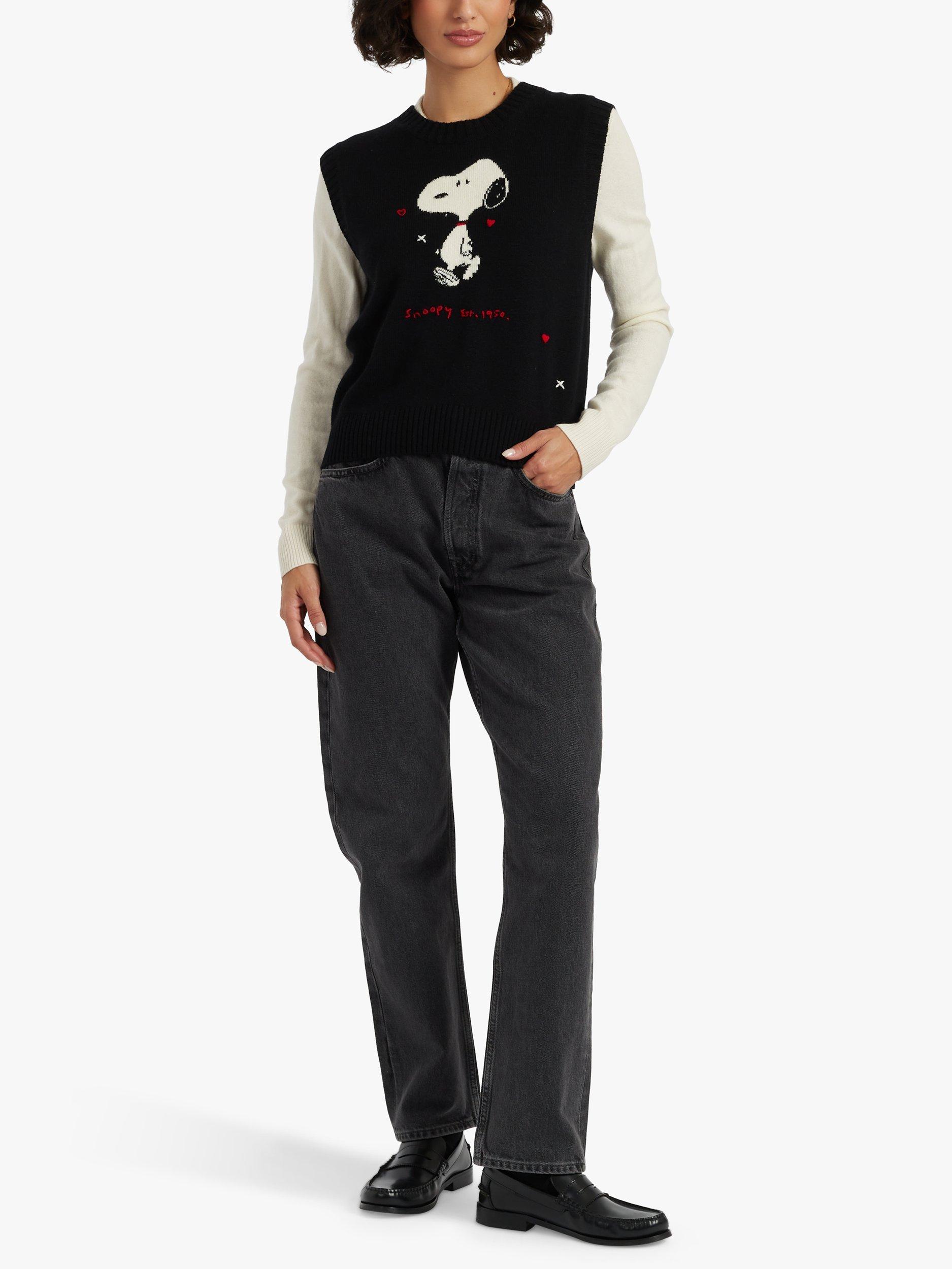 Product image 1 of 4, which shows Chinti & Parker Snoopy Anniversary Wool Rich Tank Top, Black, XS