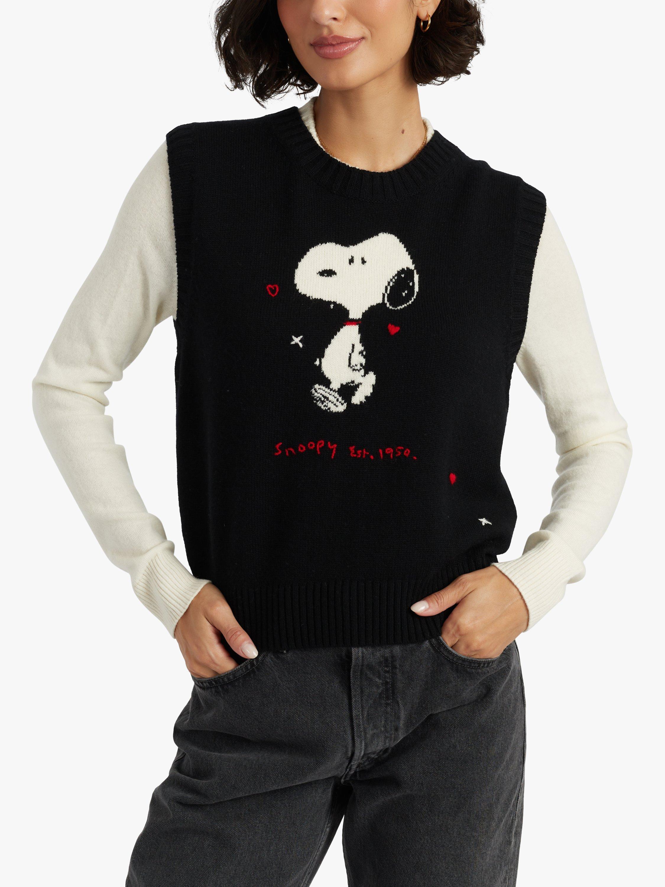 Product image 3 of 4, which shows Chinti & Parker Snoopy Anniversary Wool Rich Tank Top, Black, XS