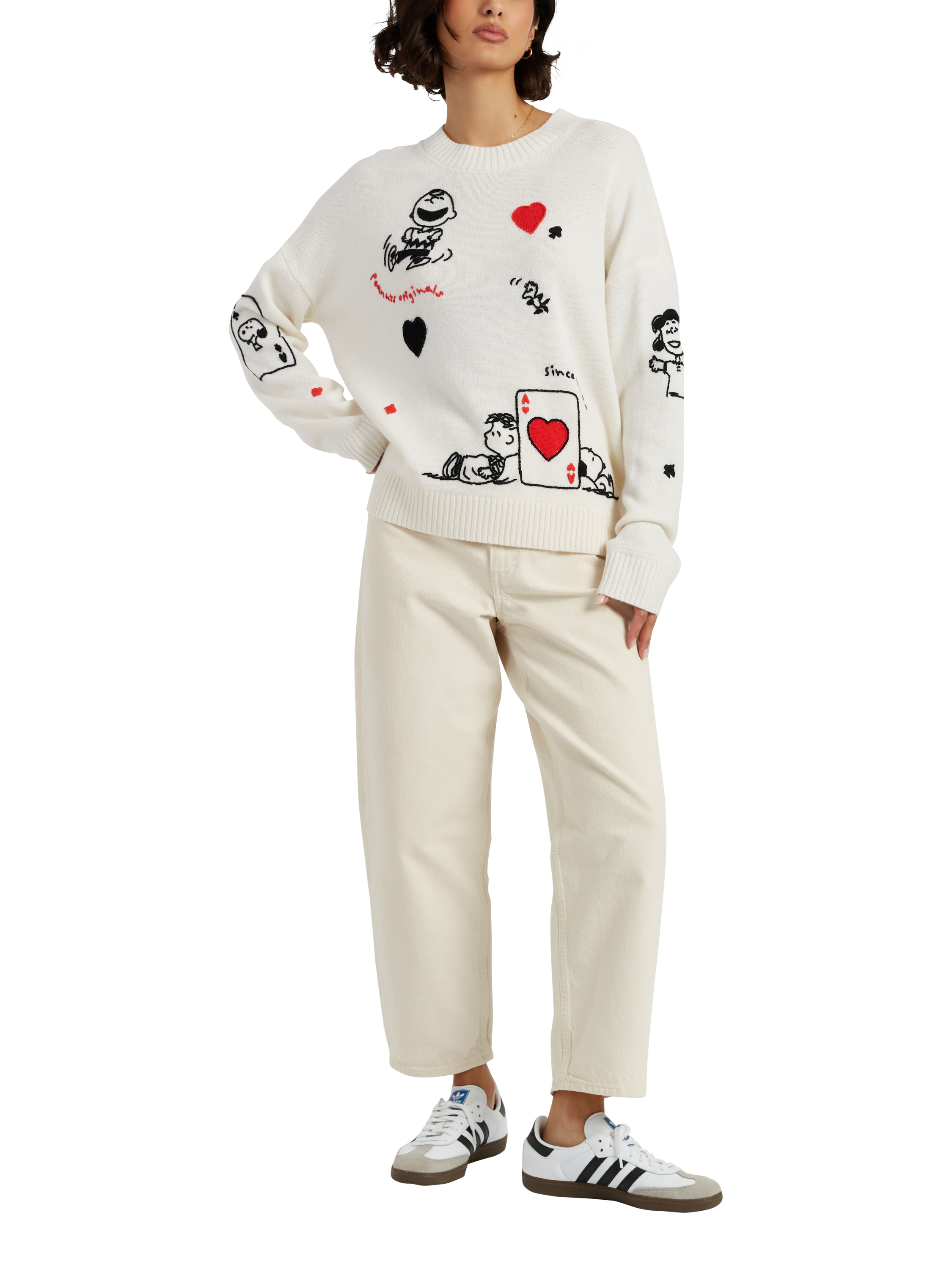 Product image 1 of 4, which shows Peanuts Charlie Poker Night Wool Rich Jumper, Cream, XS