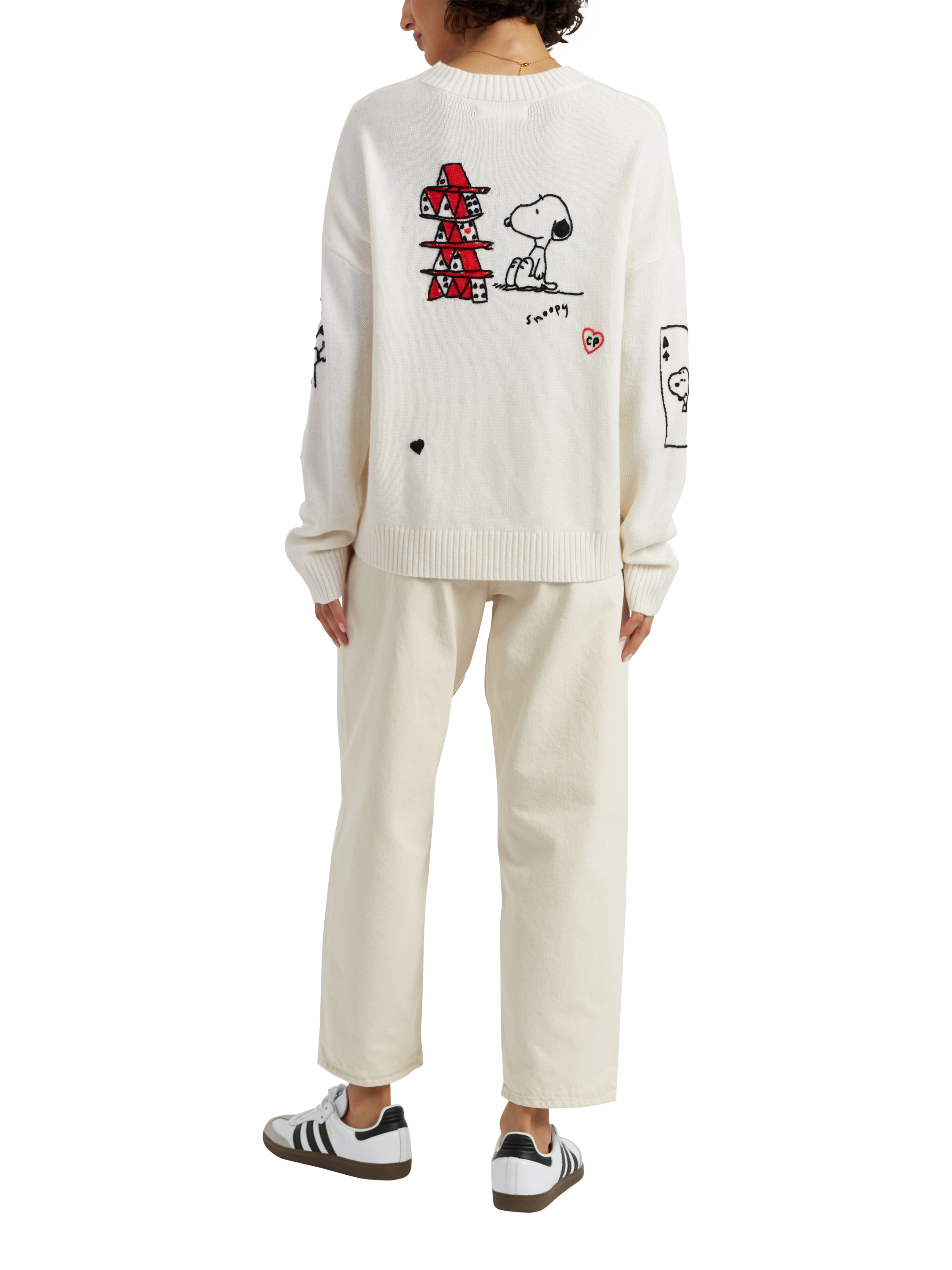 Product image 2 of 4, which shows Peanuts Charlie Poker Night Wool Rich Jumper, Cream, XS