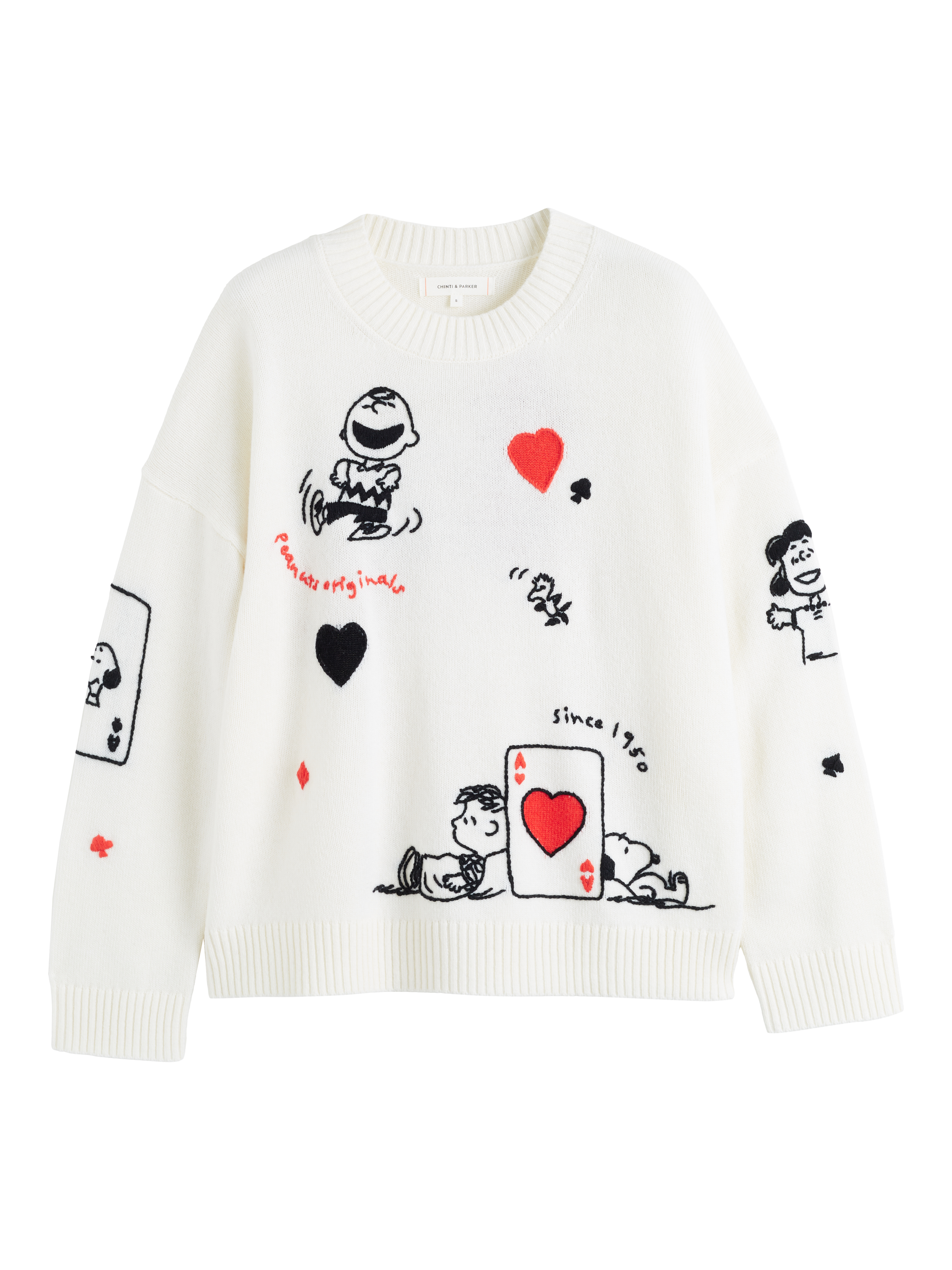 Product image 4 of 4, which shows Peanuts Charlie Poker Night Wool Rich Jumper, Cream, XS