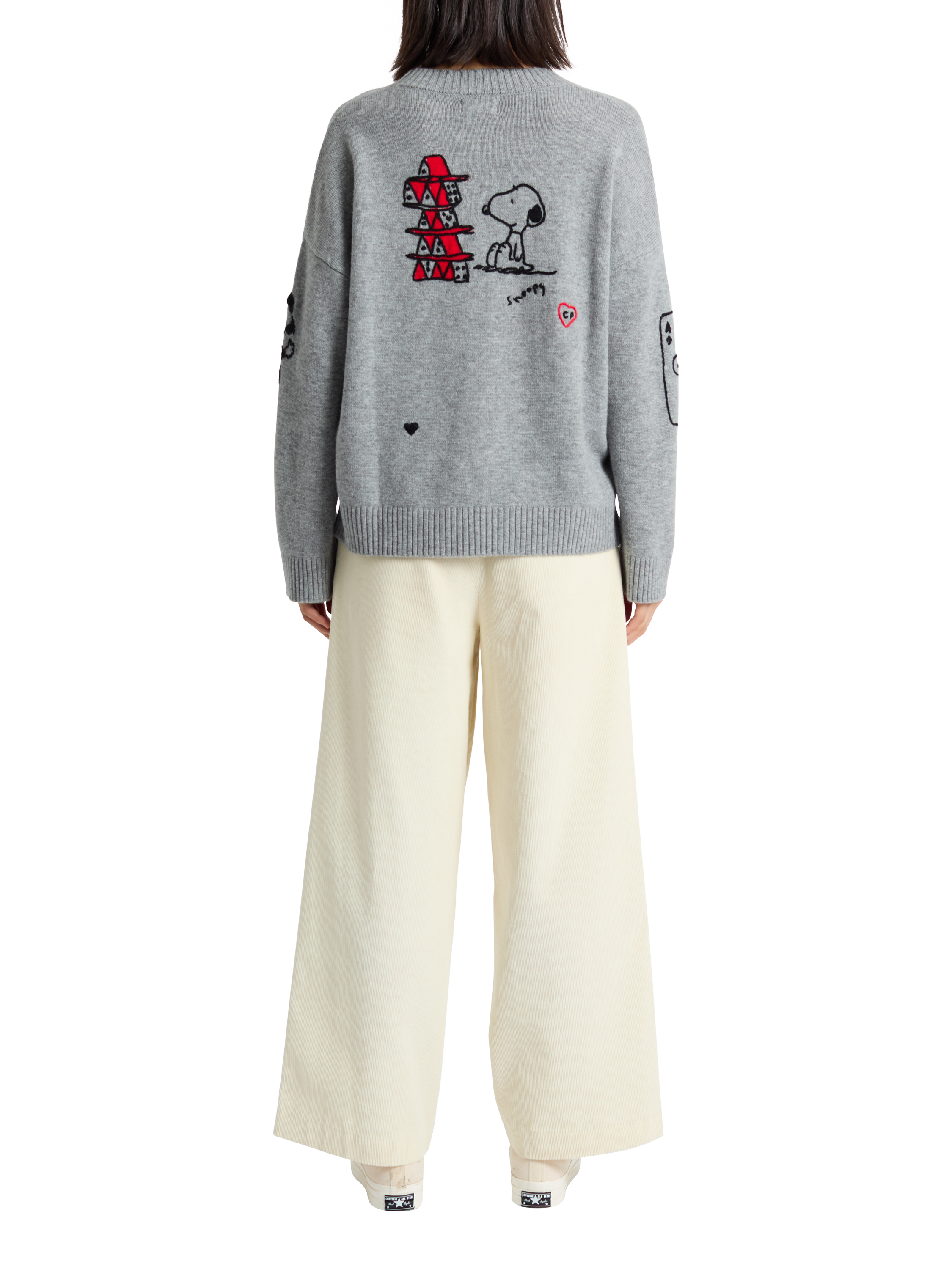 Product image 2 of 4, which shows Peanuts Charlie Poker Night Wool Rich Jumper, Grey Marl, XS