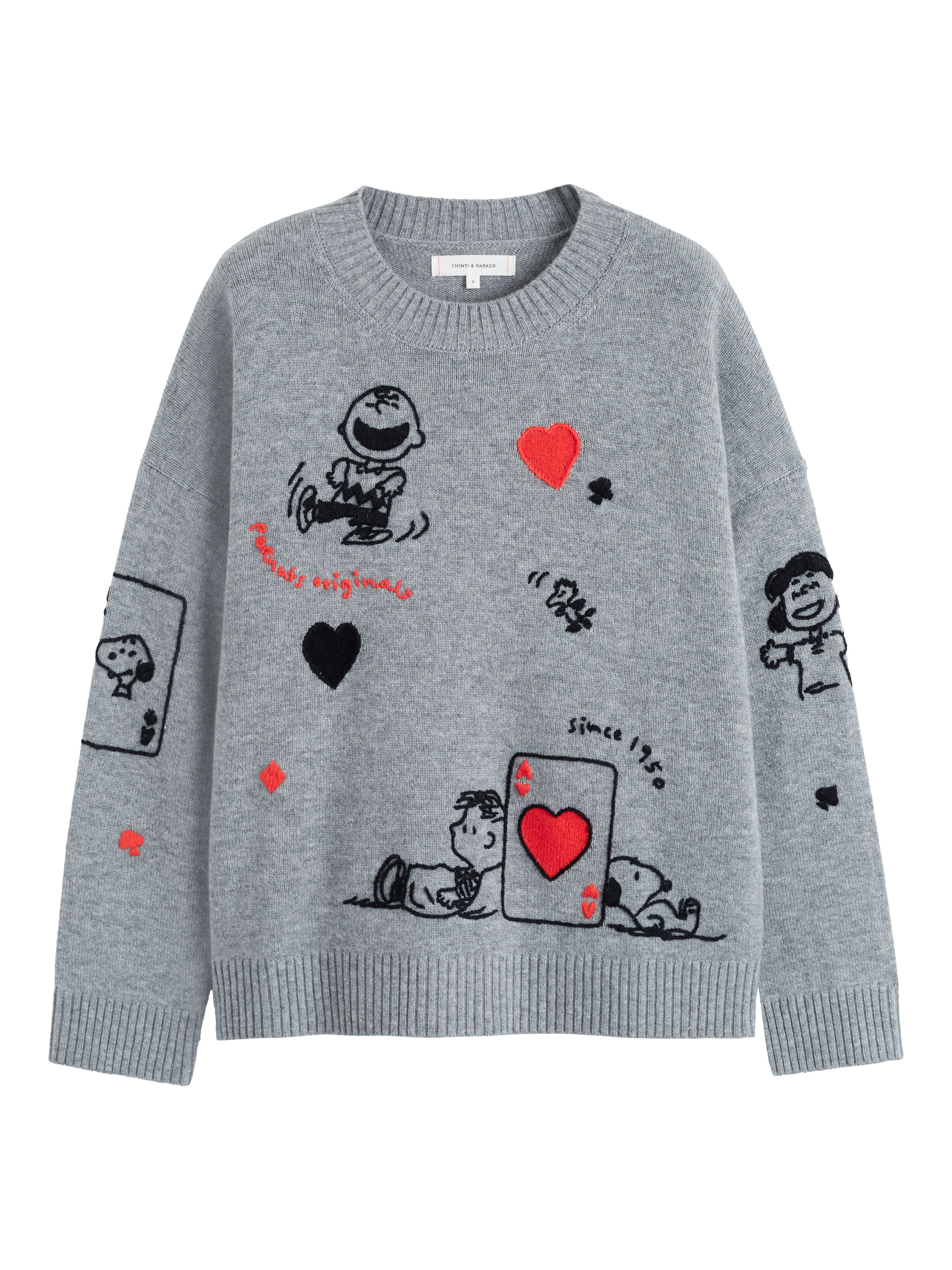 Product image 4 of 4, which shows Peanuts Charlie Poker Night Wool Rich Jumper, Grey Marl, XS