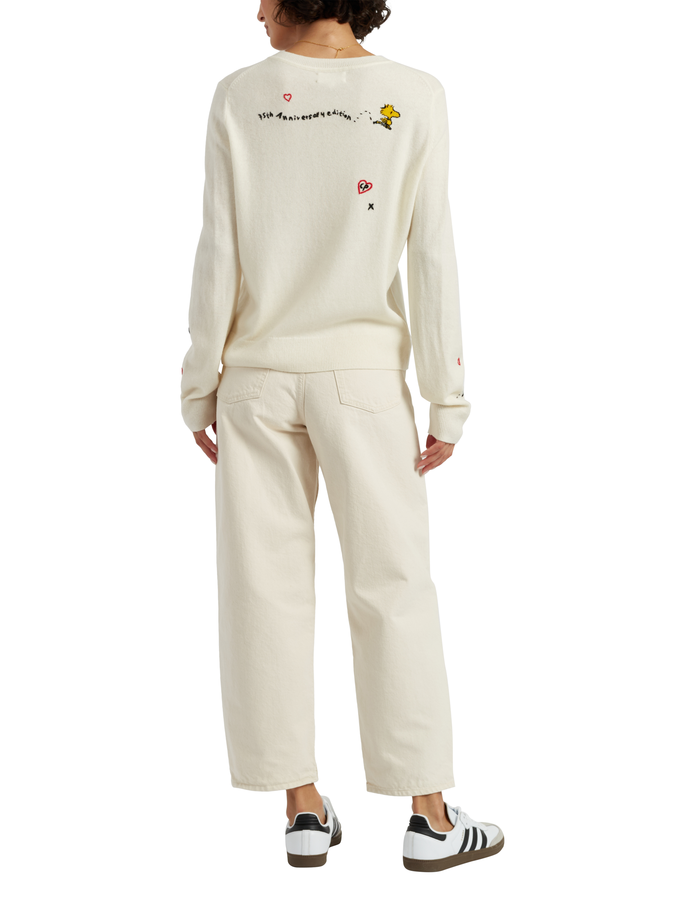 Product image 2 of 4, which shows Chinti & Parker Snoopy Hearts Wool Rich Jumper, Cream, XS