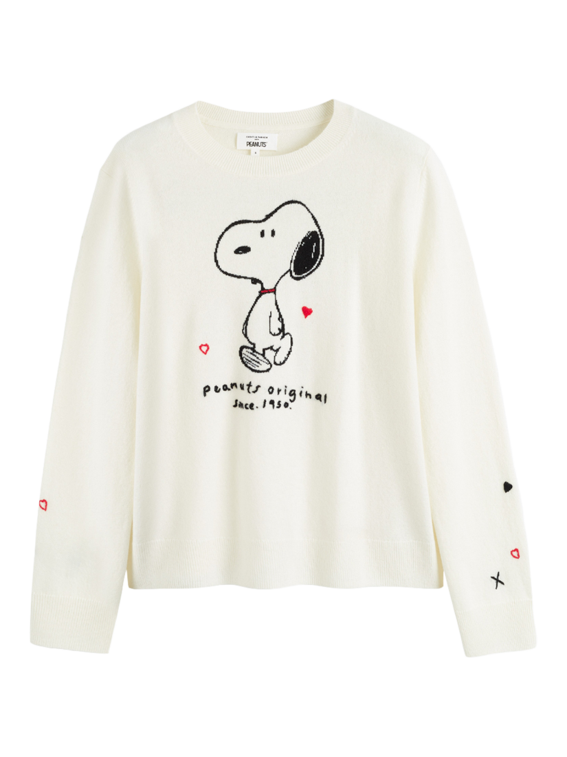 Product image 4 of 4, which shows Chinti & Parker Snoopy Hearts Wool Rich Jumper, Cream, XS