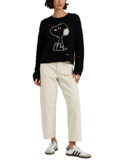 Chinti & Parker Snoopy Heart Wool Rich Cable Knit Jumper, Black