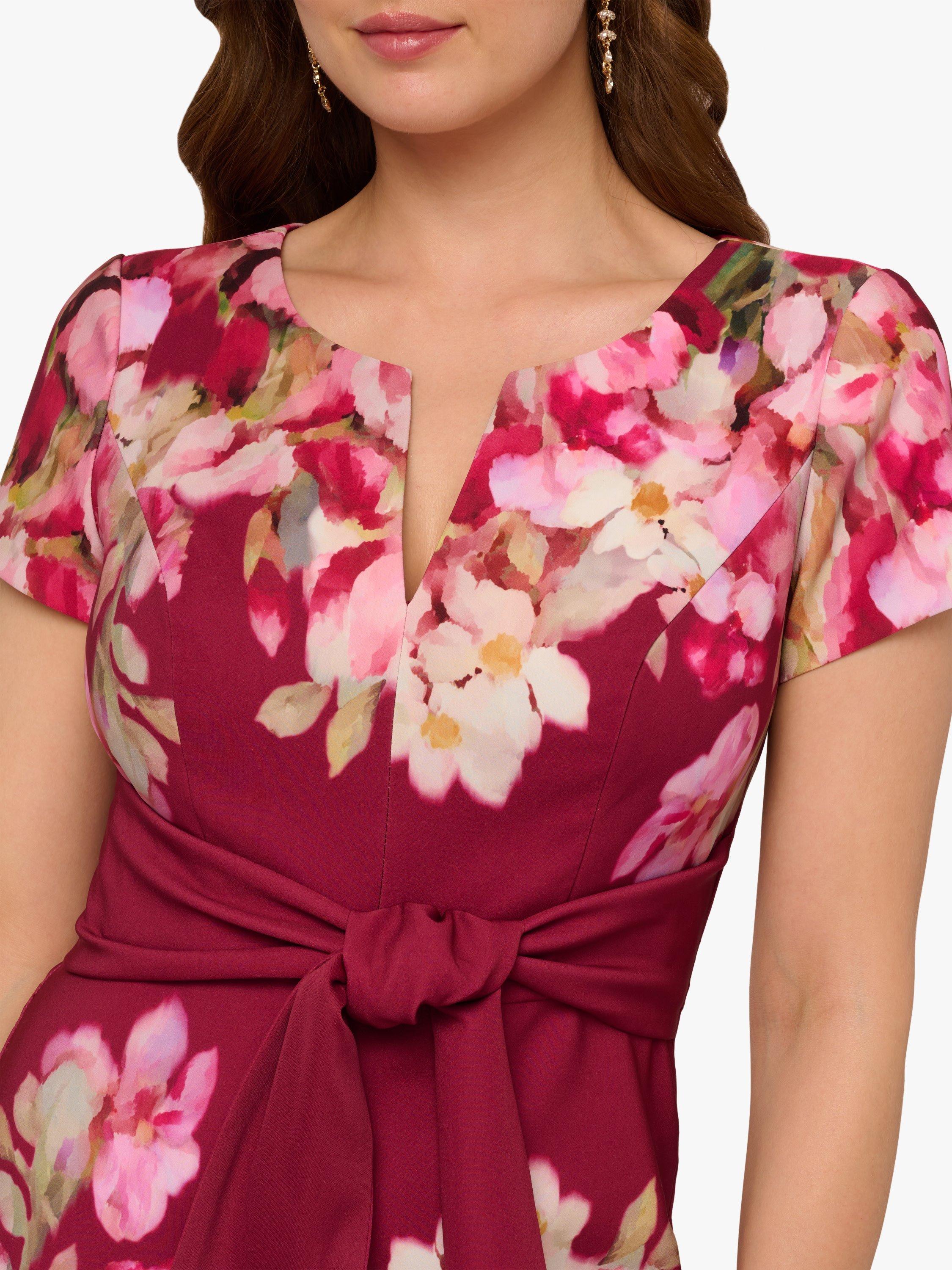 Product image 6 of 7, which shows Adrianna Papell Floral Tie Front Dress, Berry/Multi, 6
