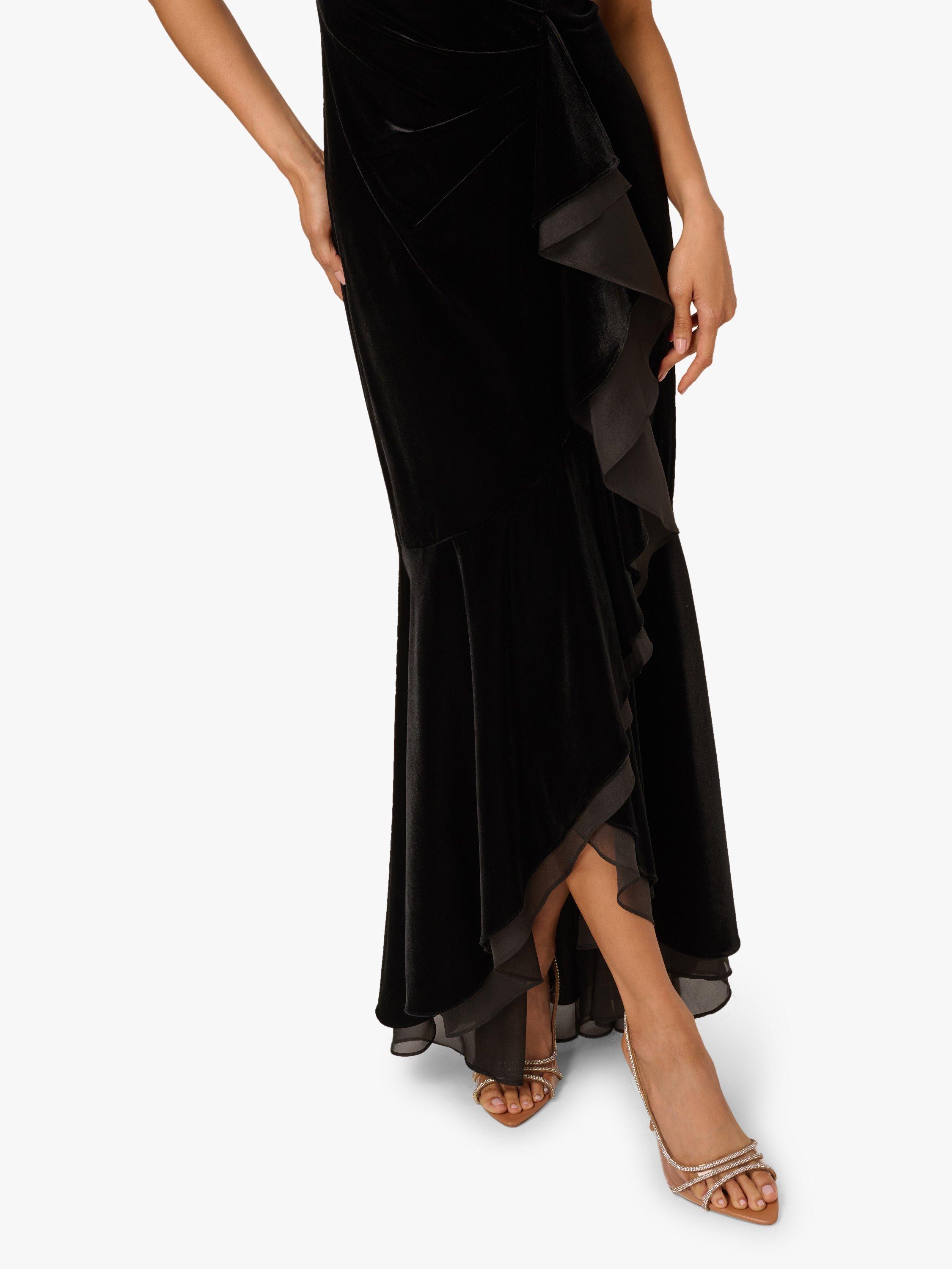 Product image 5 of 6, which shows Adrianna Papell Bardot Neck Velvet Mermaid Gown, Black, 6