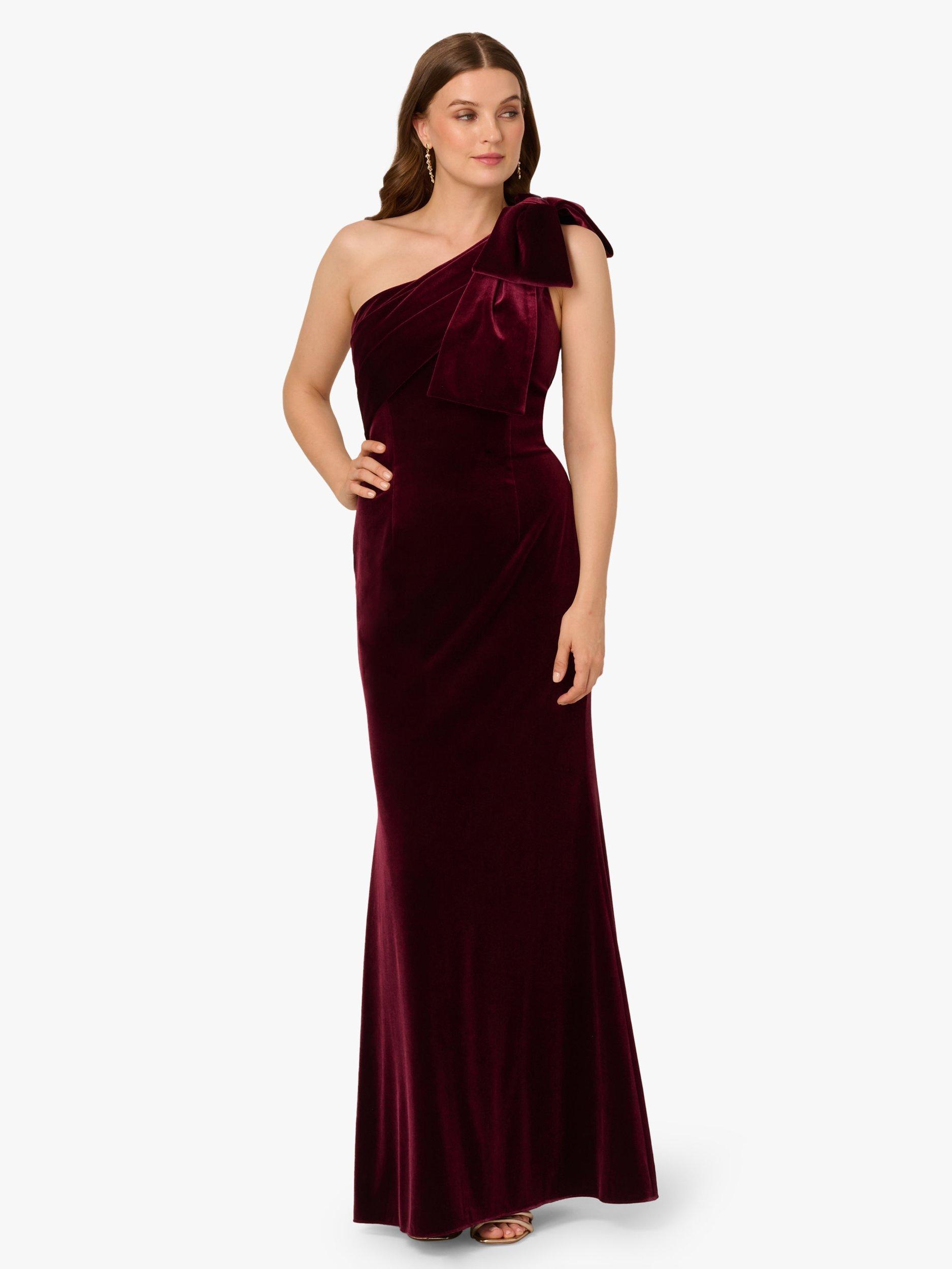Product image 1 of 6, which shows Adrianna Papell One Shoulder Velvet Maxi Dress, Bordeaux, 6
