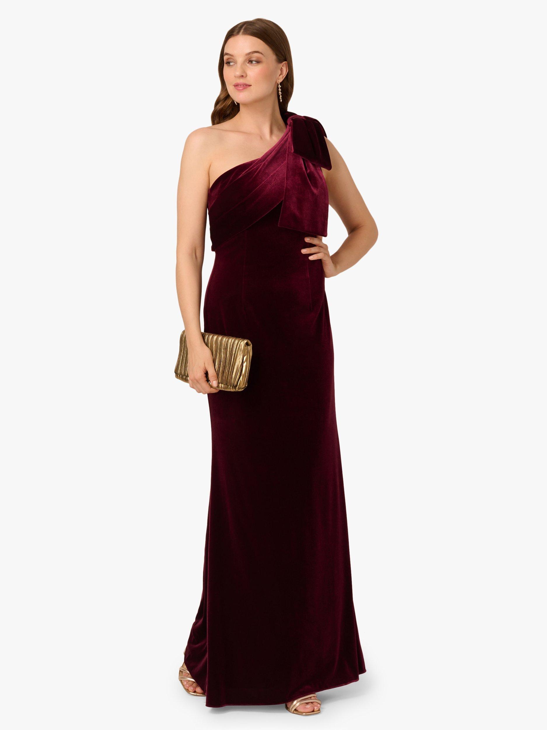 Product image 3 of 6, which shows Adrianna Papell One Shoulder Velvet Maxi Dress, Bordeaux, 6