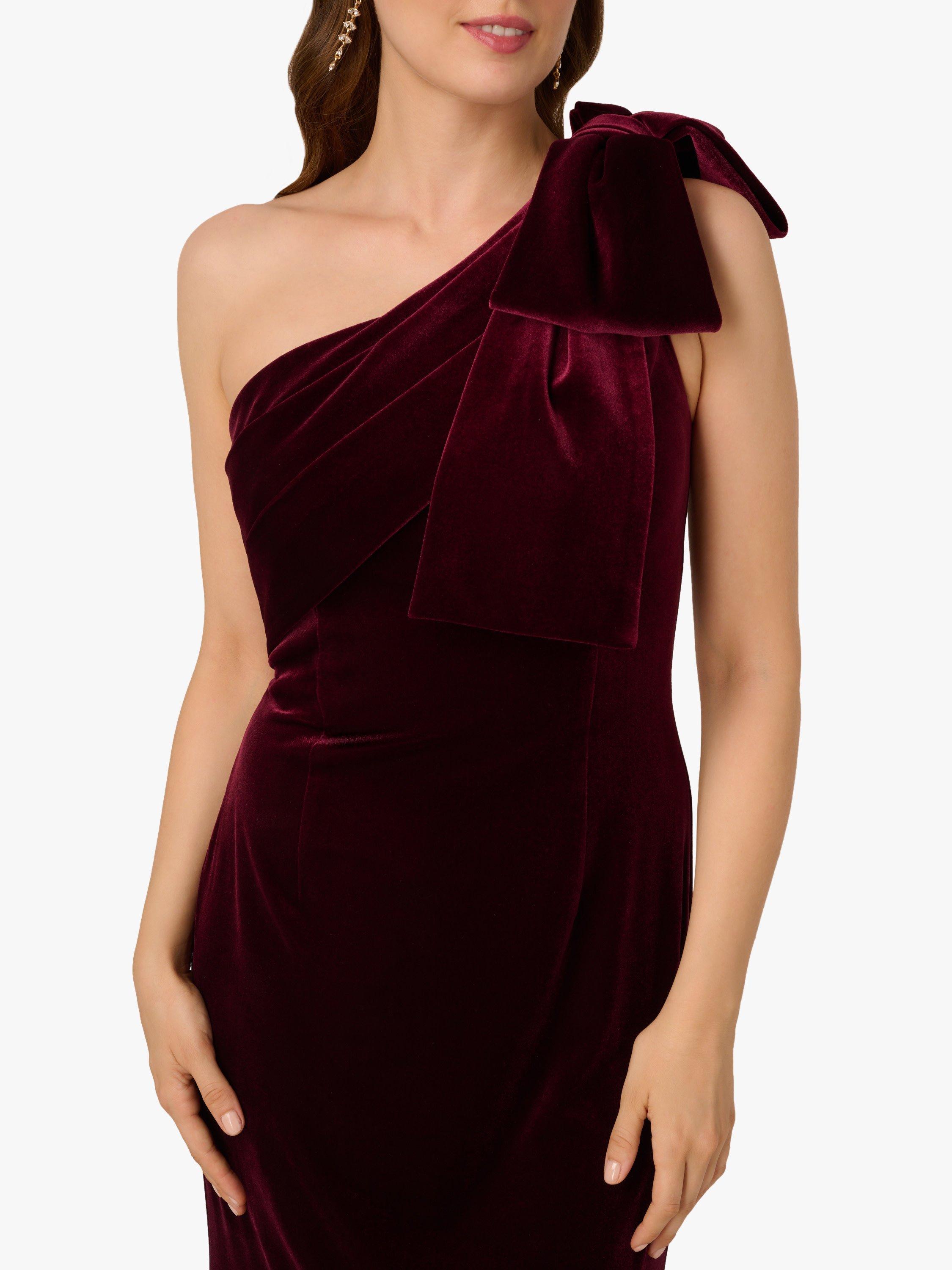 Product image 4 of 6, which shows Adrianna Papell One Shoulder Velvet Maxi Dress, Bordeaux, 6