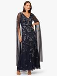 Adrianna Papell Floral Beaded Split Sleeve Maxi Dress, Navy/Gunmetal