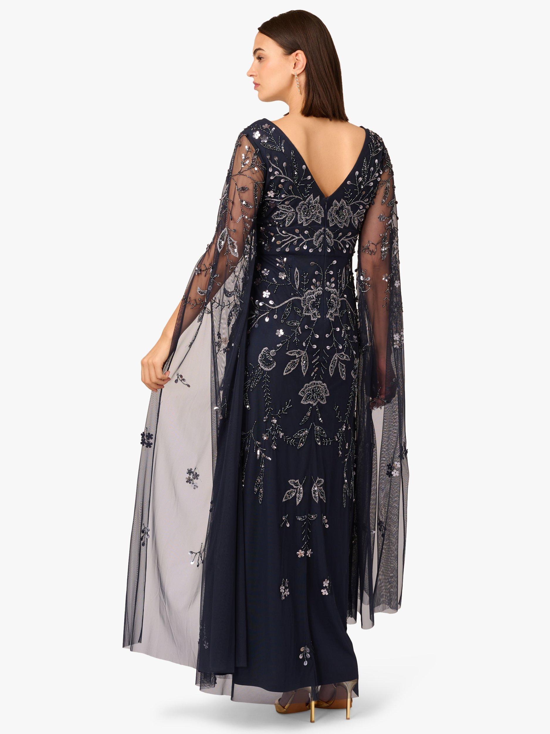 Product image 2 of 6, which shows Adrianna Papell Floral Beaded Split Sleeve Maxi Dress, Navy/Gunmetal, 6