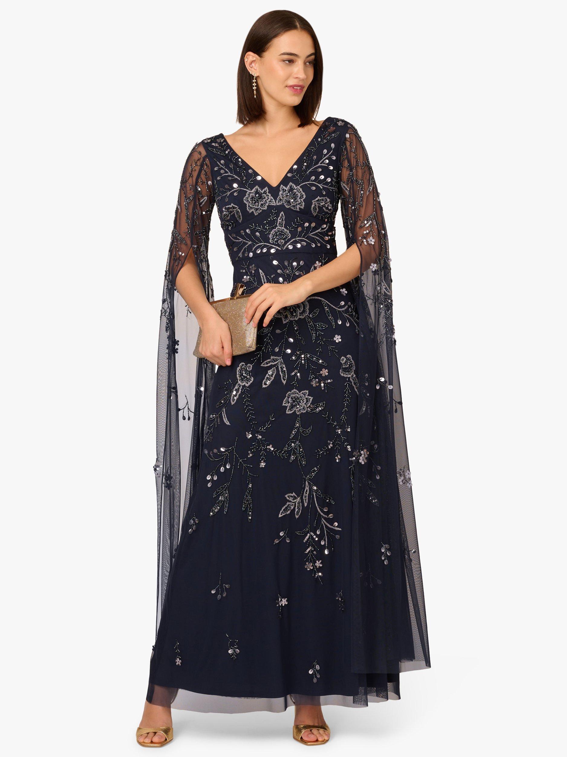 Product image 3 of 6, which shows Adrianna Papell Floral Beaded Split Sleeve Maxi Dress, Navy/Gunmetal, 6