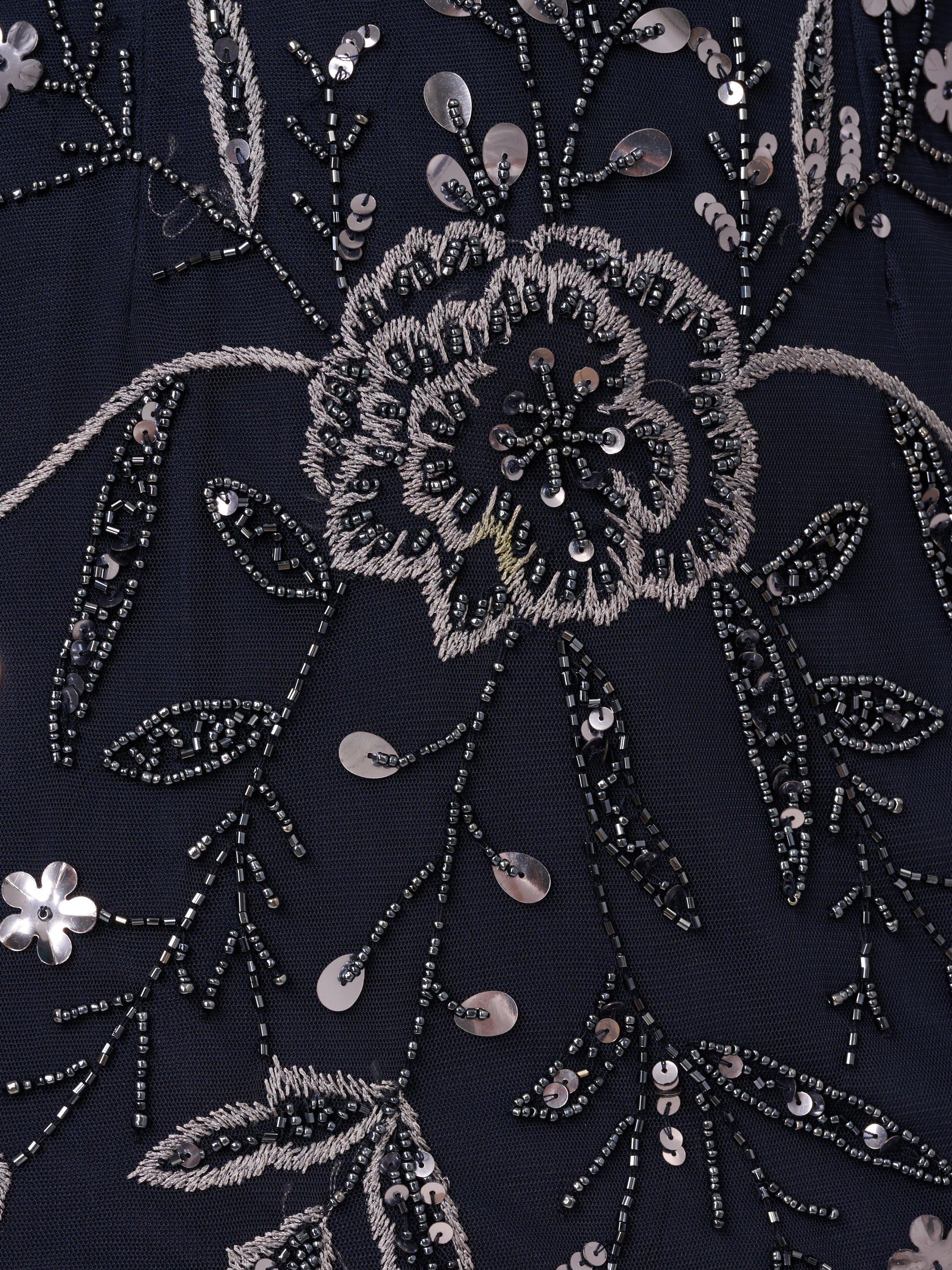 Product image 6 of 6, which shows Adrianna Papell Floral Beaded Split Sleeve Maxi Dress, Navy/Gunmetal, 6
