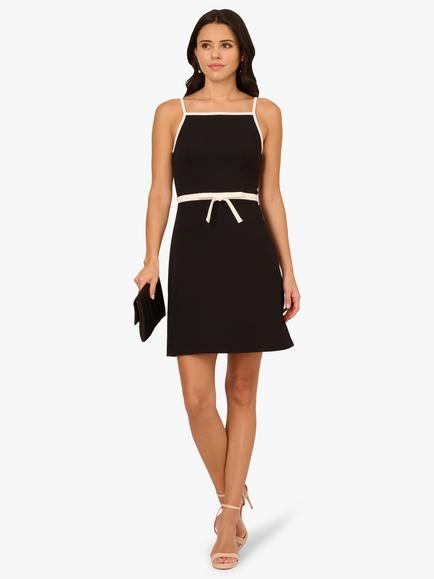 Adrianna Papell Bow Crepe Mini Dress, Black/Multi - view 2, Black/Multi