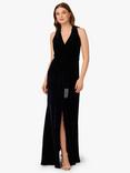 Adrianna Papell Draped Velvet Halterneck Dress, Midnight
