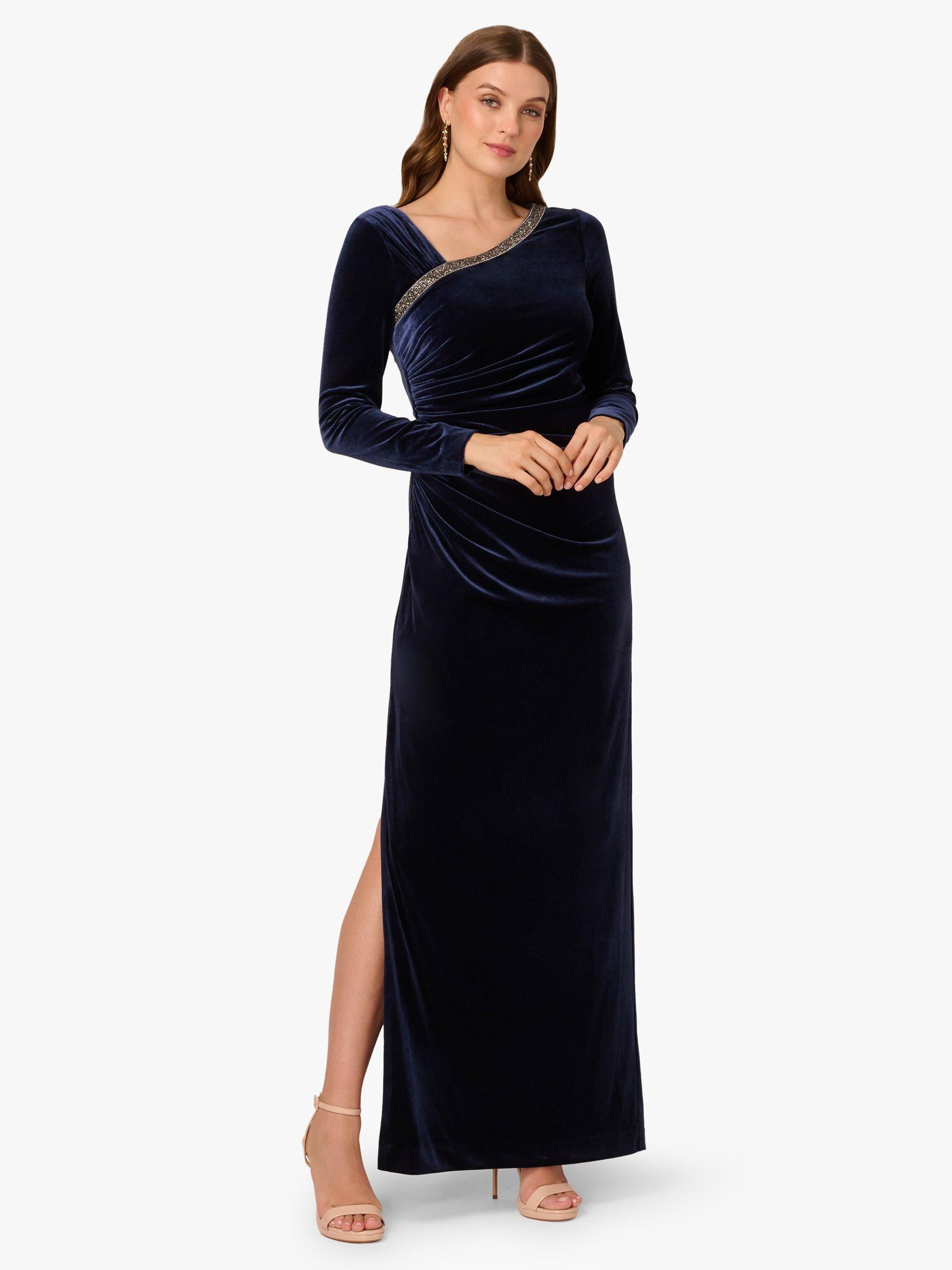 Product image 1 of 6, which shows Adrianna Papell Rhinestone Trim Velvet Dress, Midnight, 6