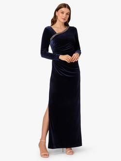 Adrianna Papell Rhinestone Trim Velvet Dress, Midnight, Midnight