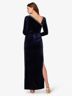 Adrianna Papell Rhinestone Trim Velvet Dress, Midnight - view 2, Midnight