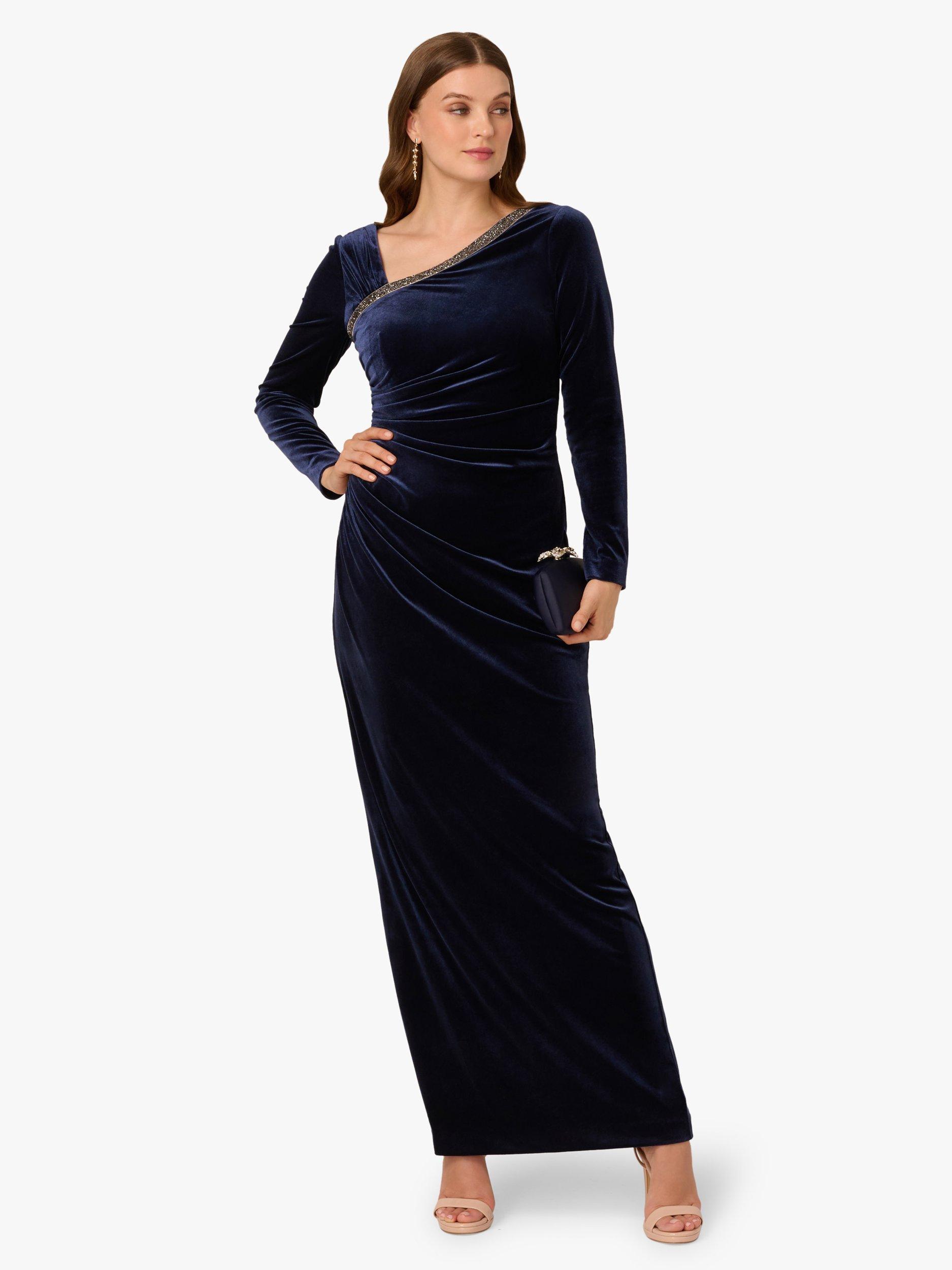 Product image 3 of 6, which shows Adrianna Papell Rhinestone Trim Velvet Dress, Midnight, 6