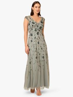 Adrianna Papell Floral Beaded Cap Sleeve Maxi Dress, Sage, Sage